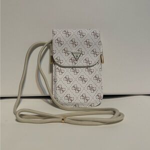 GUESS Cream Monogram Crossbody Phone Pouch